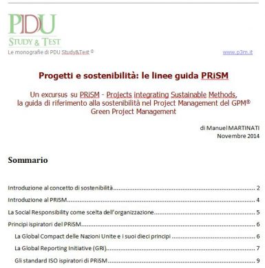 Progetti e sostenibilità: le linee guida PRiSM - Projects integrating Sustainable Methods